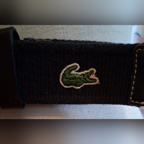 EUC Vintage Lacoste Black Web Canvas & Leather Boho Prep Unisex Casual Belt 36in main image 4